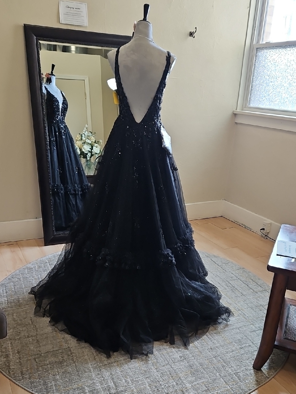 Size 6 Black Tank Strap Open Back Sparkle/Sequin Ballgown By Amarra - Picture 12 of 15